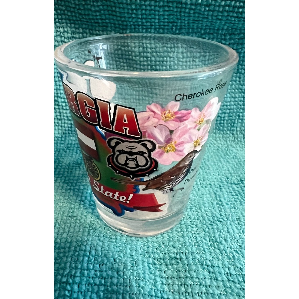 Georgia Peach State Souvenir Shot Glass Bulldog Flag Cherokee Rose Graphics